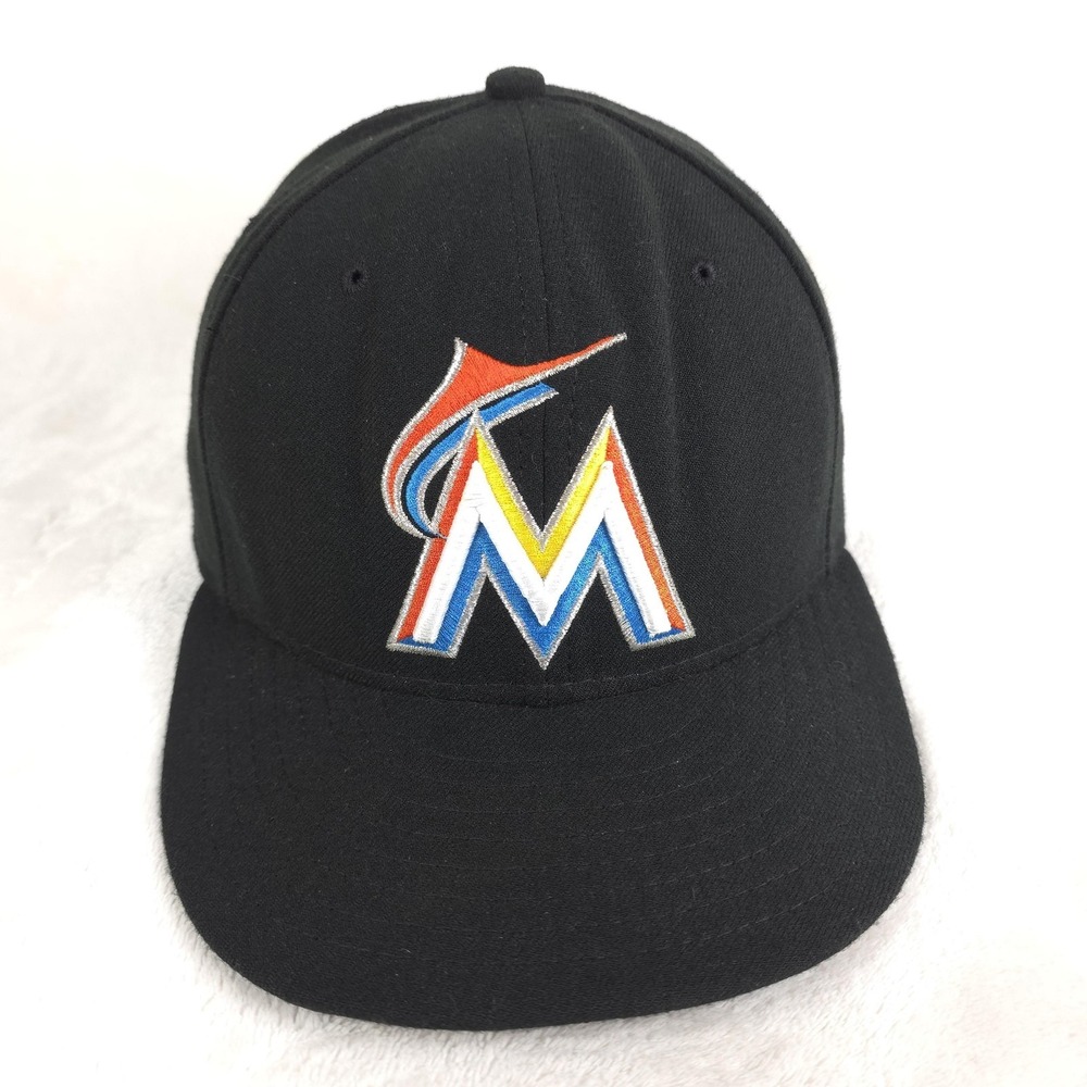 Miami Marlins Hat Players On‎ Field Cap Fitted 7 5/8 Black MLB Made In USA Men